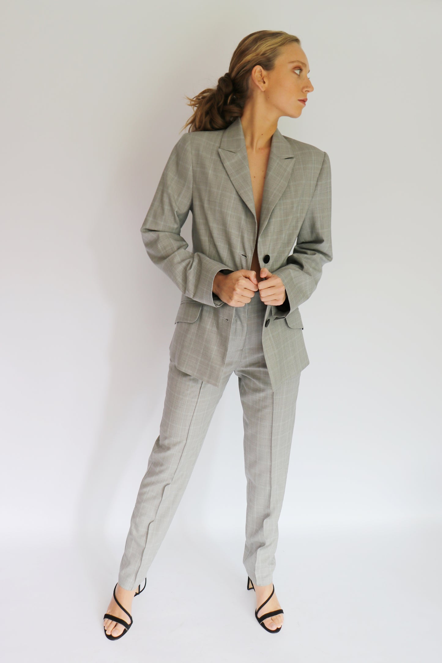 Blazer Clasic cuadrille gris claro