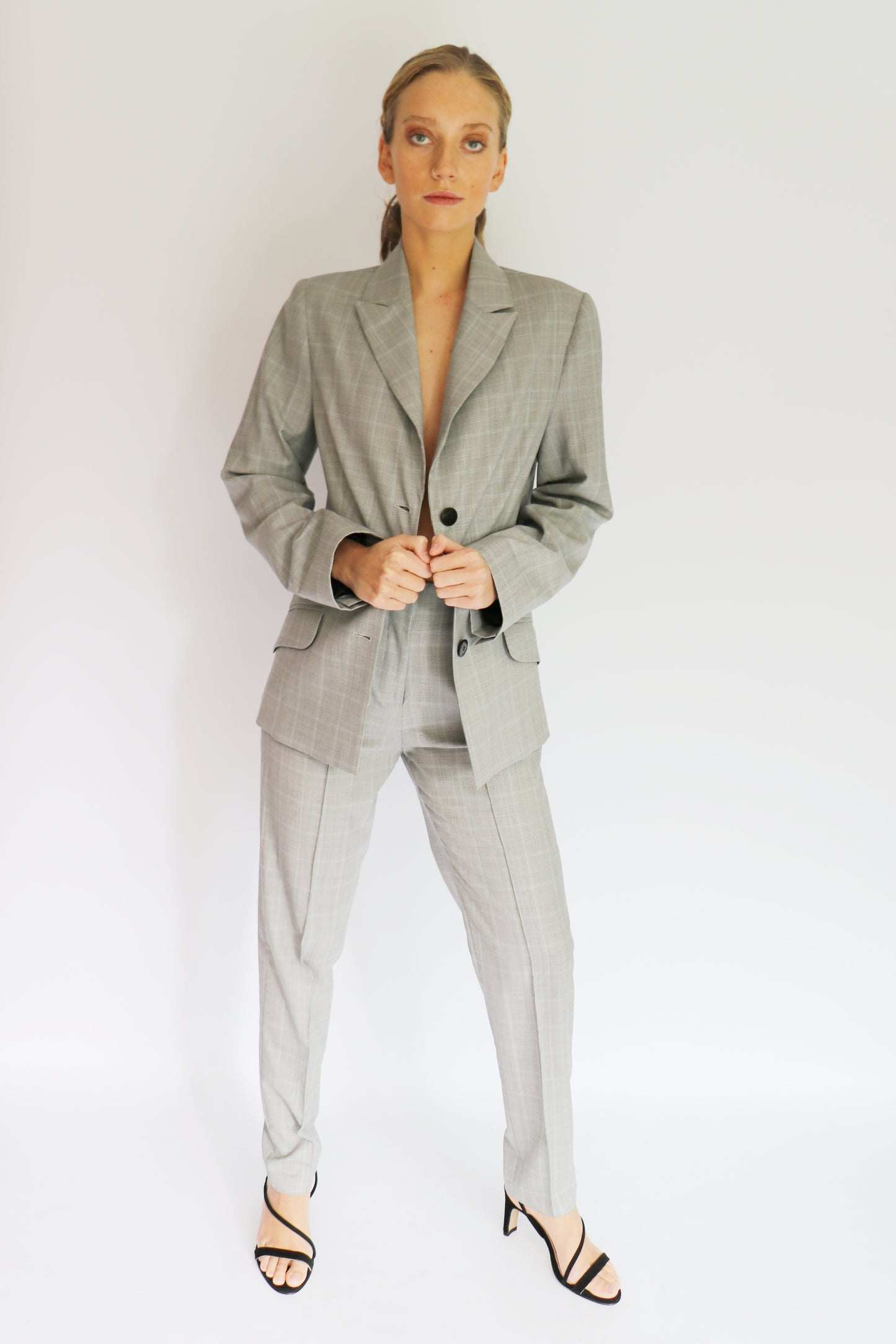 Blazer Clasic cuadrille gris claro