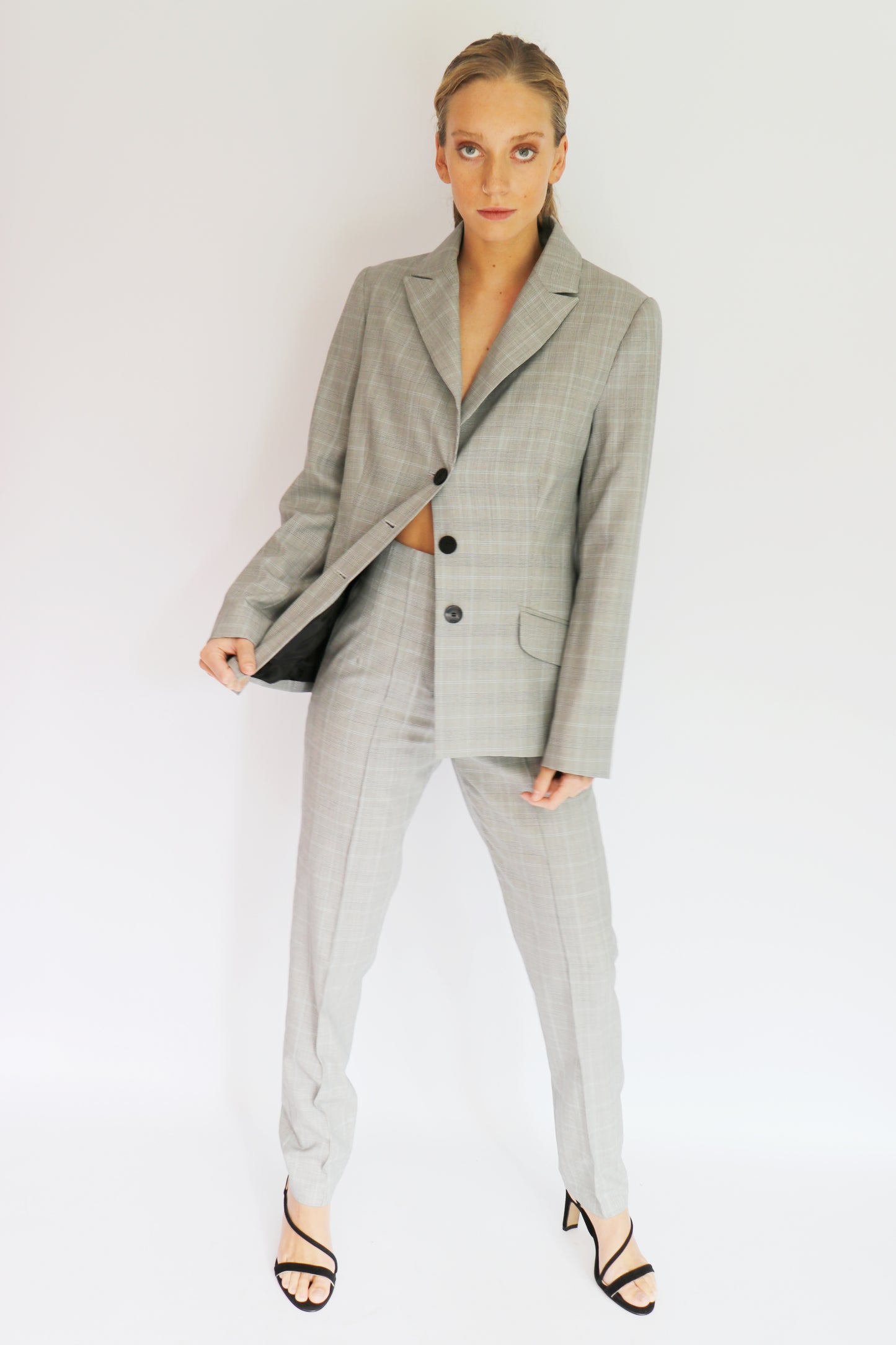 Blazer Clasic cuadrille gris claro