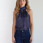 Blusa halter crepe azul con puntos