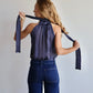 Blusa halter crepe azul con puntos