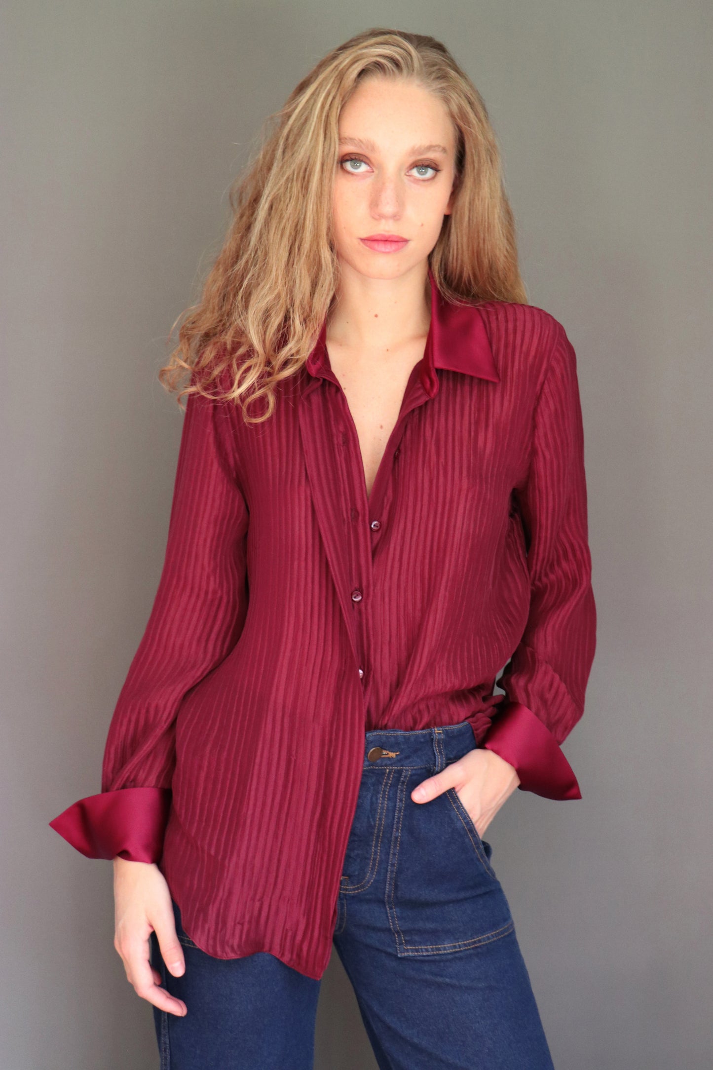 Blusa burdeo crepe de seda